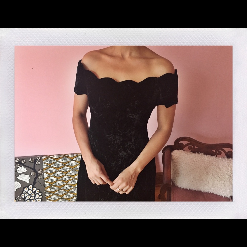Scalloped off the shoulder dress